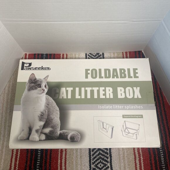 Pawseeker Foldable Cat Litter Box With Scoop Tool Grey Plastic Travel Light New - Picture 1 of 9